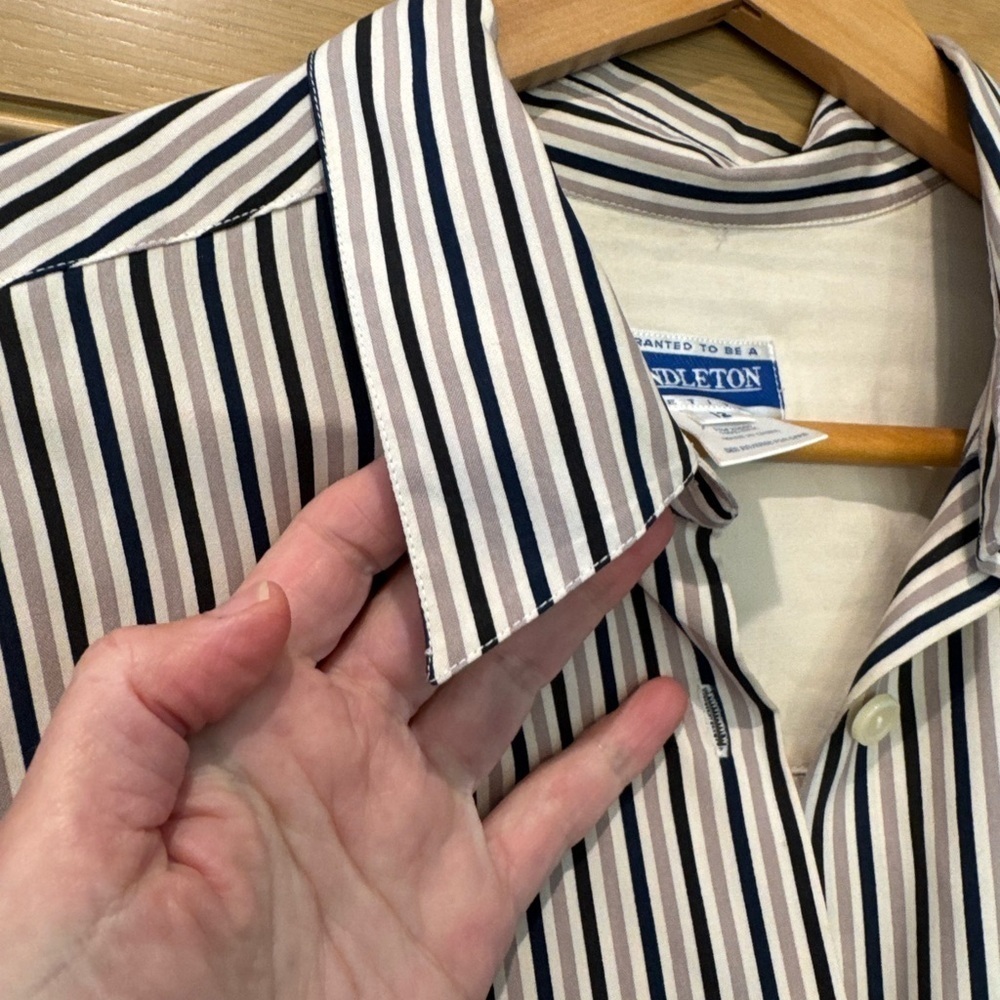 Vintage Pendleton Cream/Blue/Black Silk Retro Secretary Blouse / 12 Petite - Picture 4 of 12